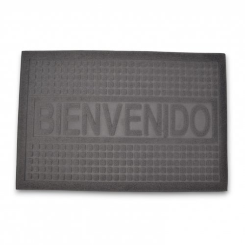 [380088] FELPUDO 40 X 60 CM POLYESTER Y GOMA SIN BORDE BIENVENIDOS CON PUNTOS GRIS