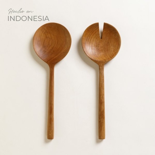 [4111305] SET DE CUBIERTOS PARA ENSALADA DE MADERA DE TECA 30 CM