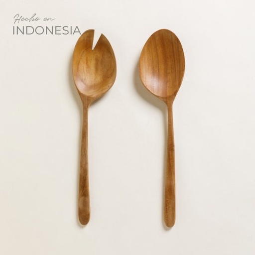 [4111311] SET DE CUBIERTOS PARA ENSALADA DE MADERA DE TECA 30 CM