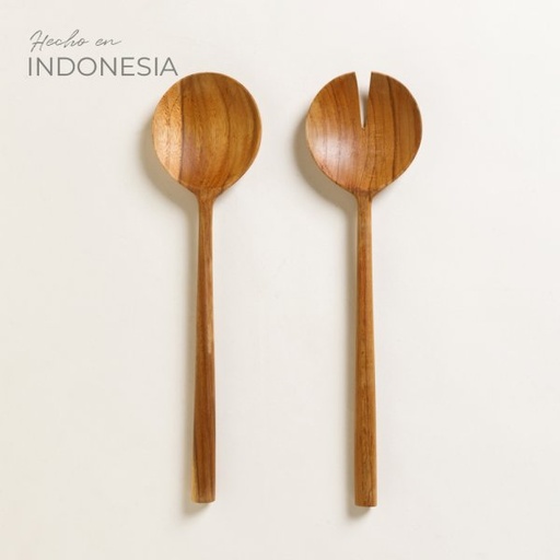 [4111434] SET DE CUBIERTOS PARA ENSALADA DE MADERA DE TECA 30 CM