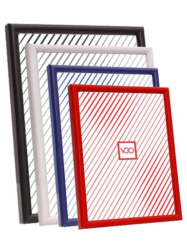 [141638] PORTARETRATO CON MARCO BOMBE FINO DE PLASTICO 10X15 COLORES AZUL - BLANCO - NEGRO - ROJO BDA.4