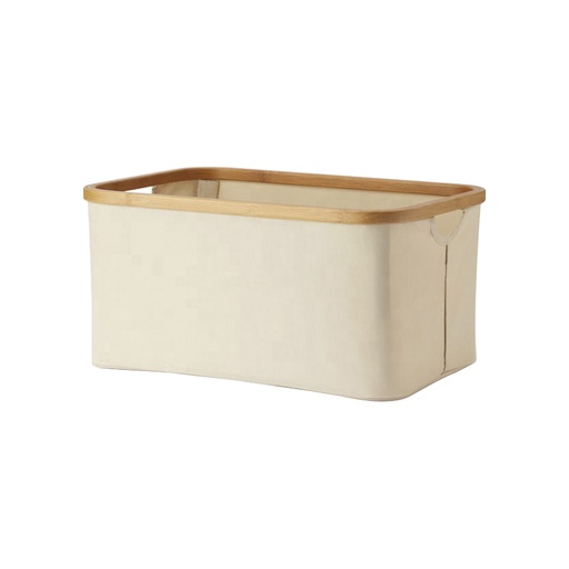 [390161] CESTO DE TELA 38 X 26 X 16 CON ESTRUCTURA DE BAMBU RECT. BEIGE