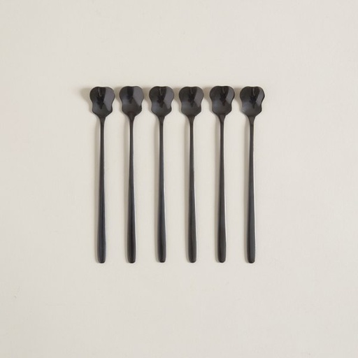 [4110052] SET X 6 CUCHARAS DE ACERO NEGRO DISEÑO RECTO 15CM