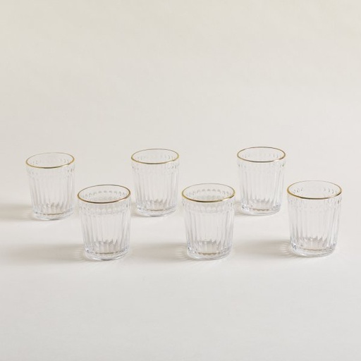 [4110153] SET X 6 VASOS BAJOS DE VIDRIO TRANSPARENTE BORDE D