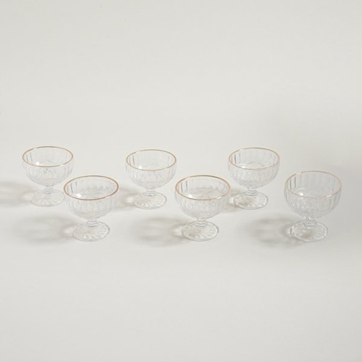 [4110156] SET X 6 COMPOTERAS DE VIDRIO TRANSPARENTE BORDE DO