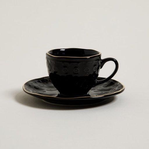 [411771] TAZA  Y PLATO DE CAFÉ MONTERREY BLACK BORDE DORADO