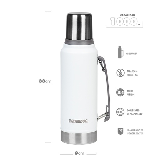 [401114] TERMO WATERDOG OMBÚ 1 LT MANIJA PICO CEBADOR BLANCO