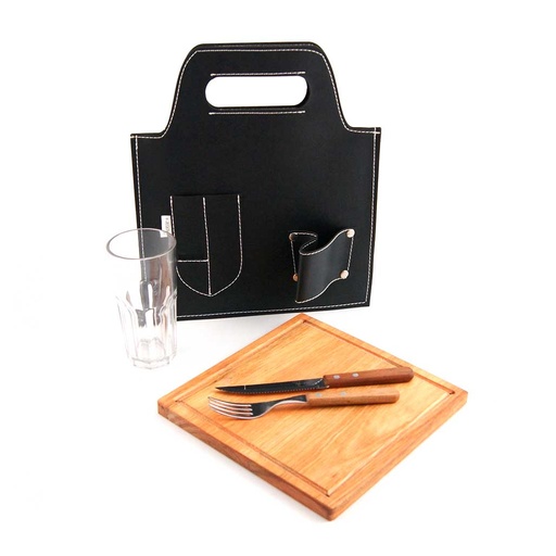 [410133] PORTA TABLITA ASADO X 1 RECTANGULAR NEGRO  MATERIALES: ECOCUERO TRICAPA Y MADERA LEUKA COMPENSADA CURADA E IMPERMEABILIZADA CON OLEO VEGETAL.