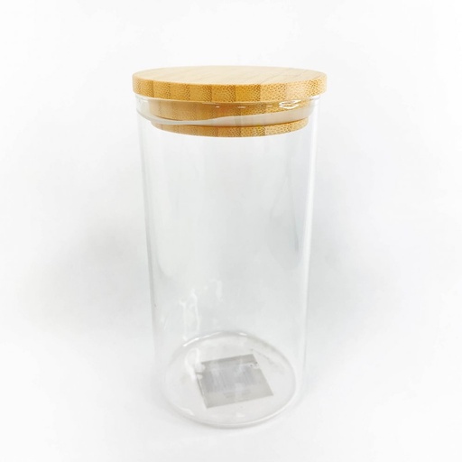 [256823] FRASCO VIDRIO CON TAPA BAMBOO 15,5 CM