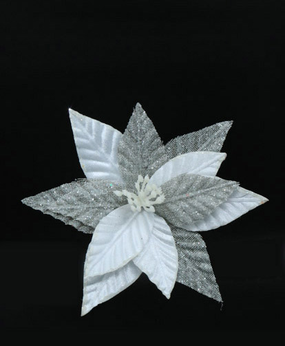 [277366] POINSETIA CON CLIP X 22 CM PLATA