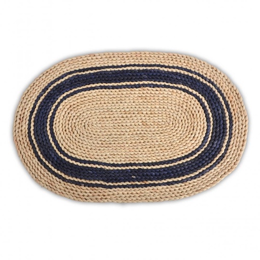 [256942] INDIVIDUAL NATURAL CON FRANJA AZUL OVAL HOJA MAIZ 45X30CM