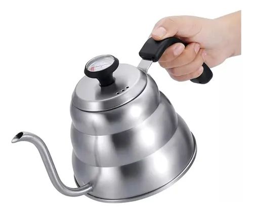 [256965] JARRA BARISTA CON TERMÓMETRO Y PICO LARGO 1200ML 8 X 17 CM DE ACERO 