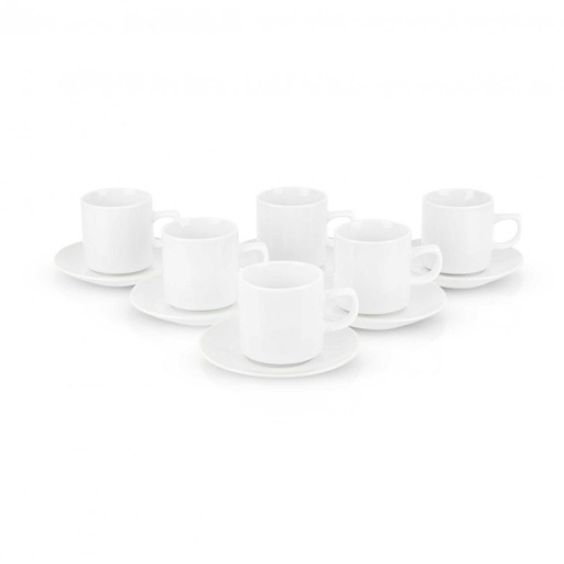 [2561257] SET X 6 TAZAS DE CERÁMICA BLANCA LISA CON PLATO 90CC