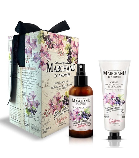 [130357] CUBO MARCHAND D AROMES FRAGRANCE MIST Y CREMA DE MANOS Y CORPORAL ORQUÍDEA Y GROSELLAS