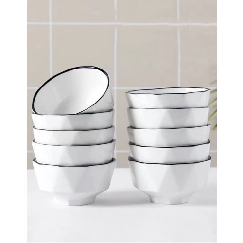 [256835] SET X6 BOWLS CÓNICOS RAYADOS BLANCOS 12,6CM DE CERÁMICA