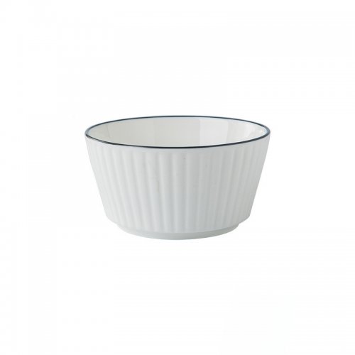 [256836] SET X 6 BOWLS CÓNICOS ACANALADOS BLANCOS CON BORDE NEGRO 11CM DE CERÁMICA