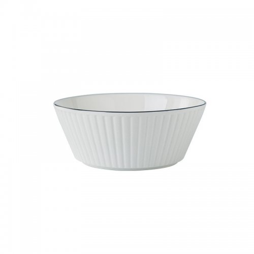 [256838] BOWLS CÓNICOS ACANALADOS BLANCOS CON BORDE NEGRO 20CM DE CERÁMICA