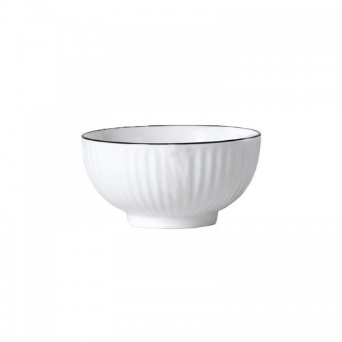 [256839] SET X 6 BOWLS REDONDOS ACANALADOS BLANCOS CON BORDE NEGRO 11CM DE CERÁMICA