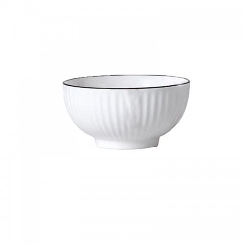 [256840] SET X6 BOWLS REDONDOS ACANALADOS BLANCOS CON BORDE NEGRO 12,6CM DE CERÁMICA