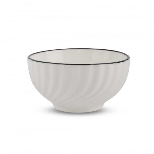 [256012] BOWLS BLANCOS RAYAS ONDEADAS CON BORDE NEGRO 14CM  