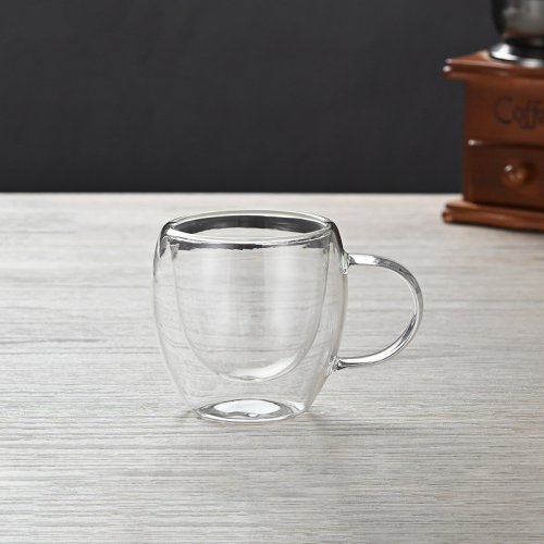 [256225] TAZA DE CAFÉ CHICA REDONDA CON ASA 100ML 6X6,5CM DE DOBLE VIDRIO