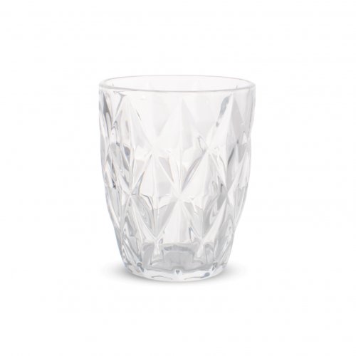 [256231] SET X6 VASOS BAJOS CON ROMBOS 350ML VIDRIO TRANSPARENTE 8X10CM